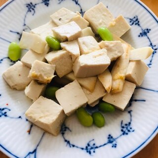木綿豆腐とエリンギ 、枝豆の白だし炒め